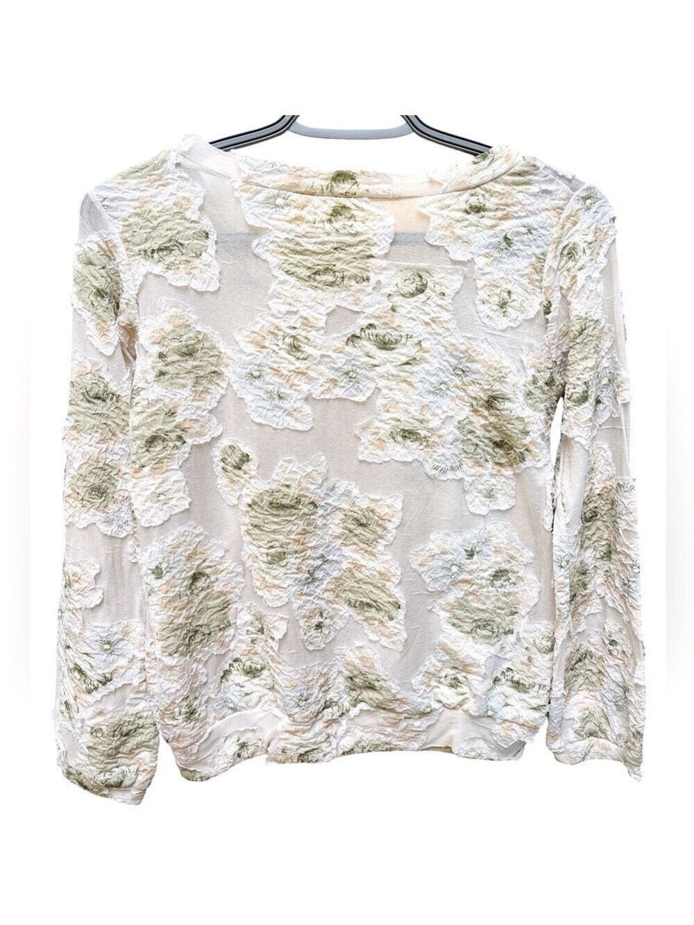 Floral Textured Long Sleeve Top with Floral Embellishment Medium - Picture 2 of 4